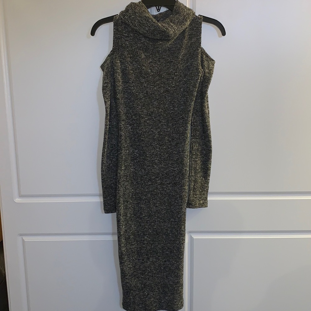 Cold shoulder fitted sweater dress